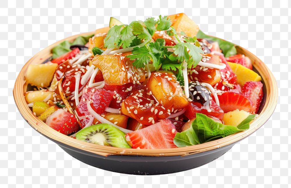 PNG Fruit vegetable salad rojak food cilantro plate.
