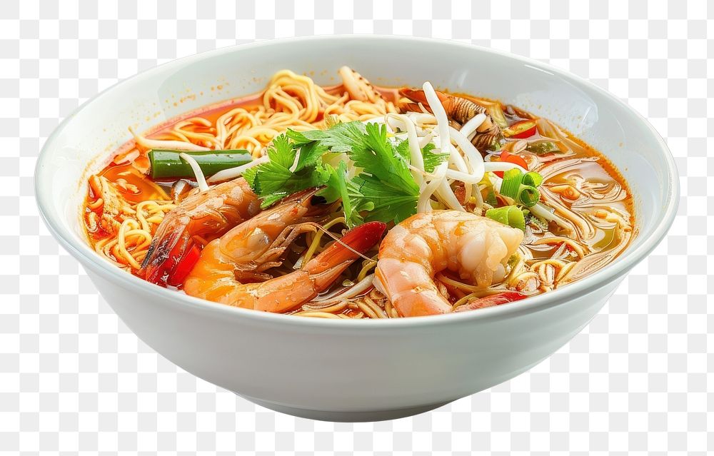 PNG Pork shrimp noodles soup lam mee food invertebrate lobster.