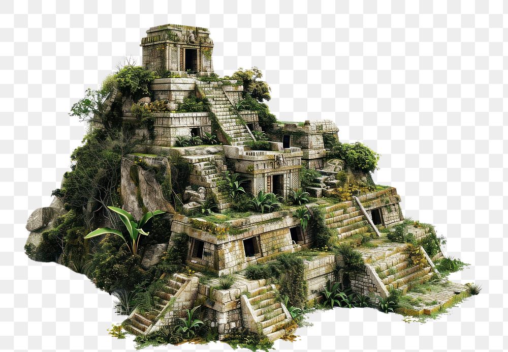 PNG  Mayan city architecture vegetation building.