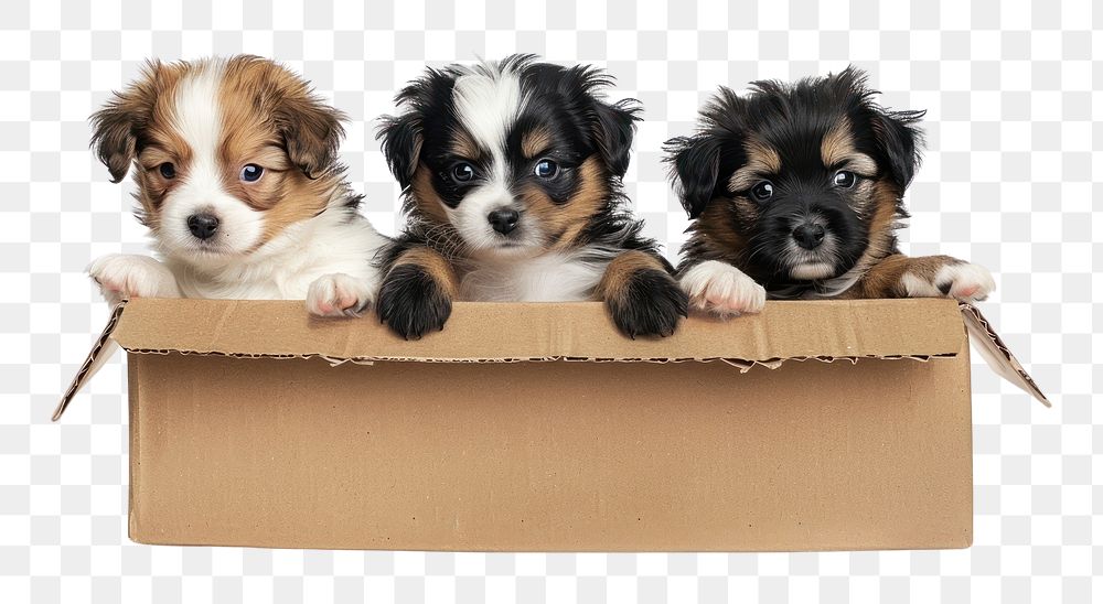 PNG Puppies in cardboard box animal canine mammal.