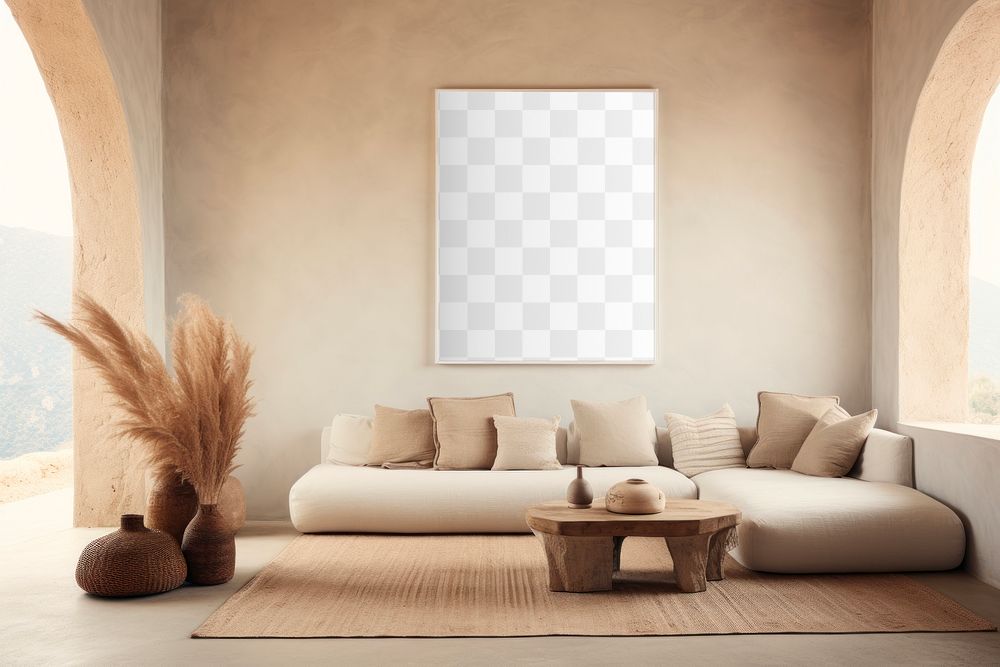 PNG living room picture frame mockup, transparent design