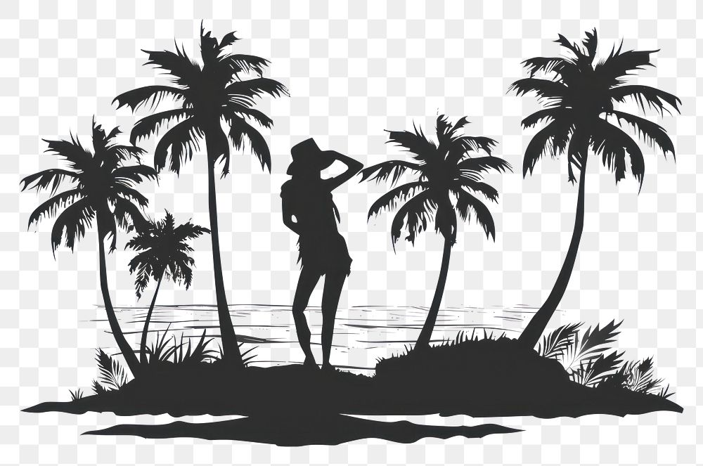 PNG  Beach silhouette photography arecaceae.