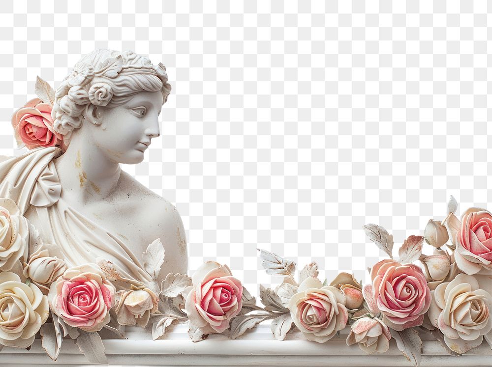 PNG  Greek sculpture and roses border foreground blossom wedding flower