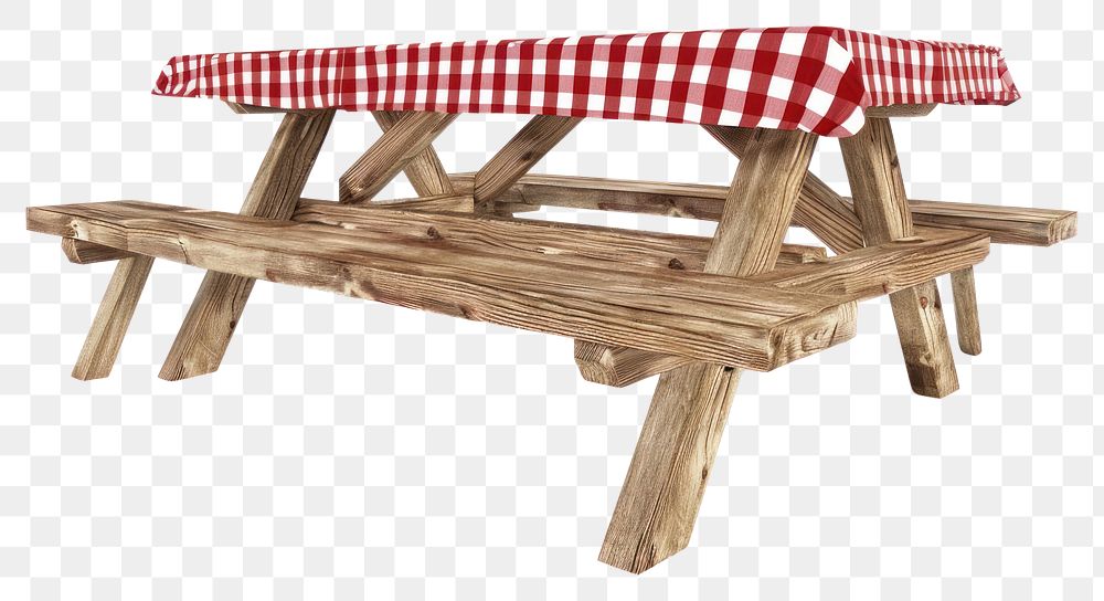 PNG  Wooden picnic table bench wood tablecloth.