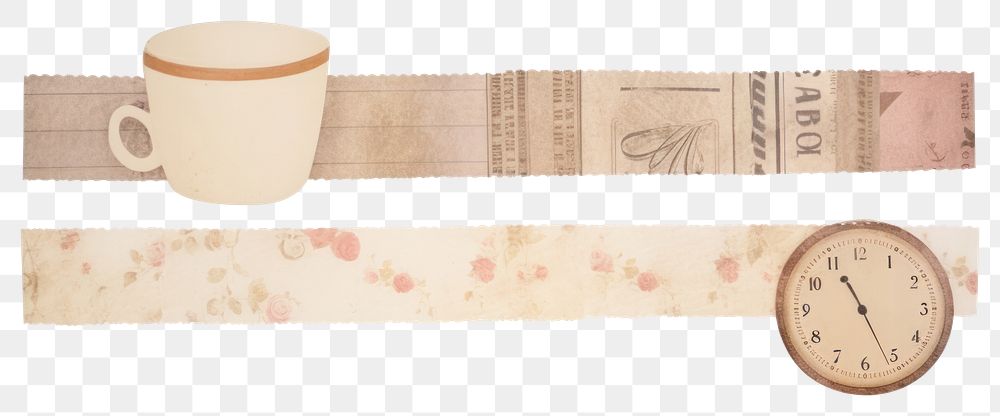 PNG Coffee cup pattern washi tape clock mug white background.