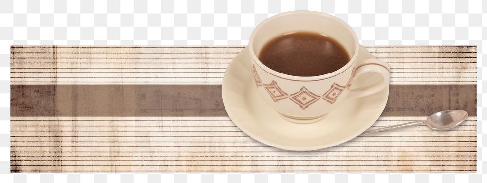 PNG Coffee heart pattern washi tape saucer spoon drink.
