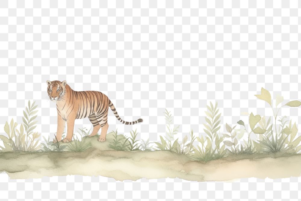 PNG Tiger in jungle vintage illustration wildlife animal mammal.