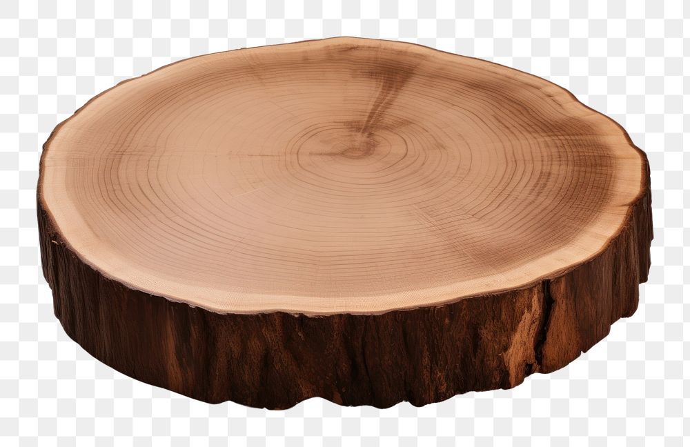 Circle wooden podium with bark wood slab jacuzzi plant tree