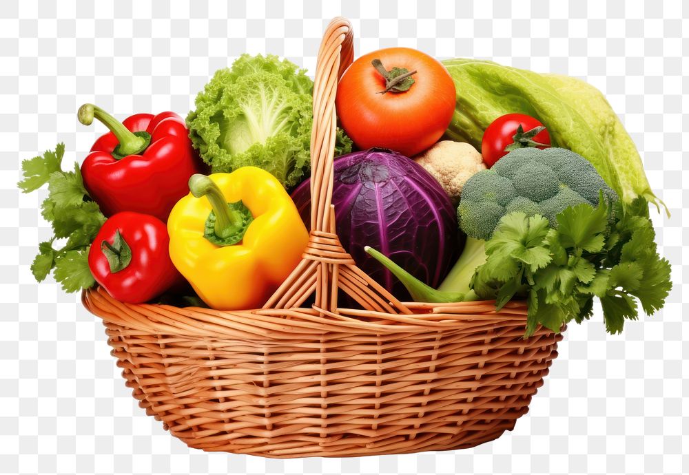 PNG  Basket vegetable basket produce pepper.