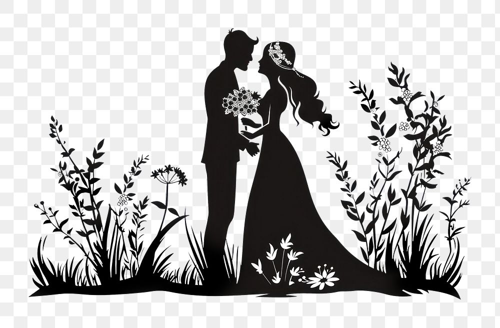 PNG Couple wedding silhouette art publication illustrated.