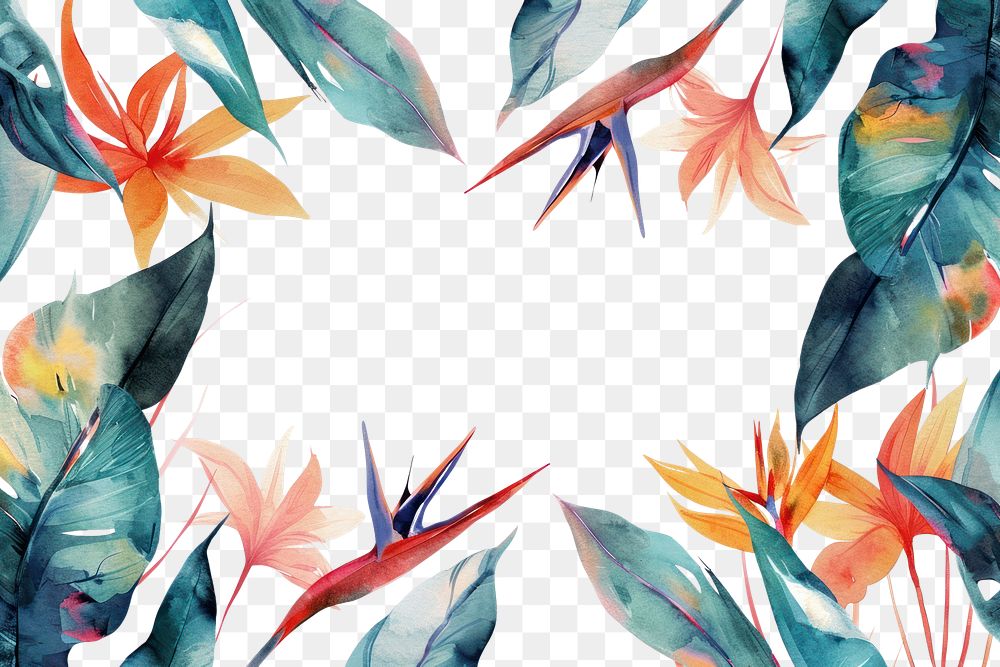 PNG Bird of paradise frame watercolor backgrounds pattern plant.