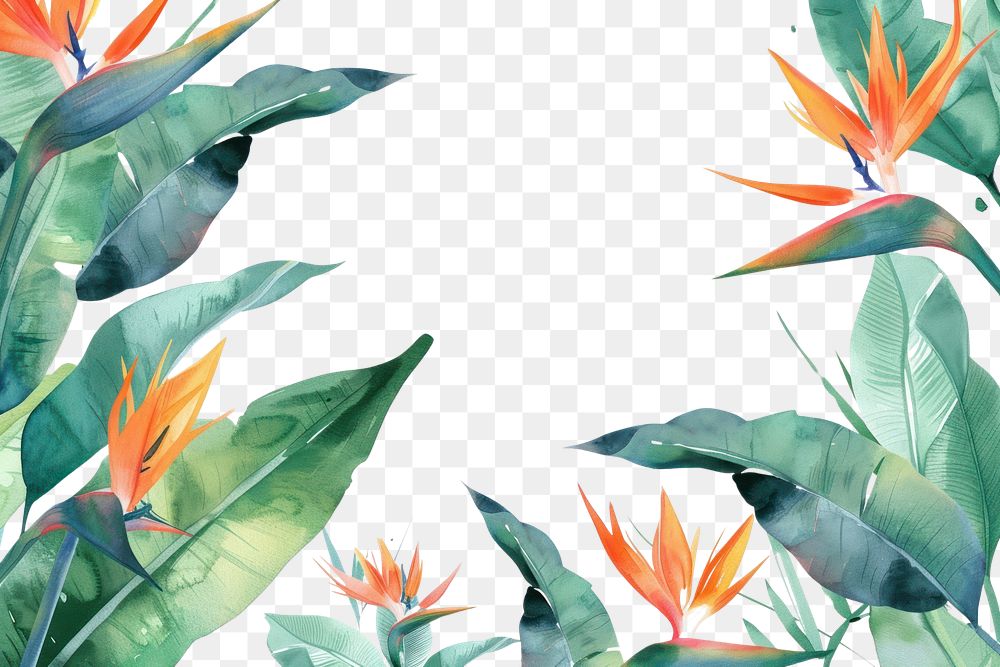 PNG Bird of paradise frame watercolor backgrounds outdoors pattern.