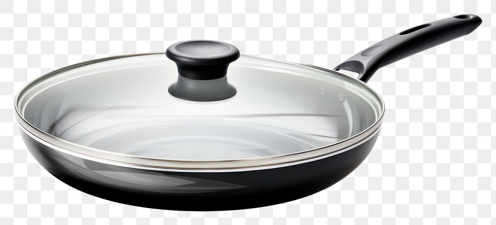 PNG New frying pan and glass lid wok white background crockery.