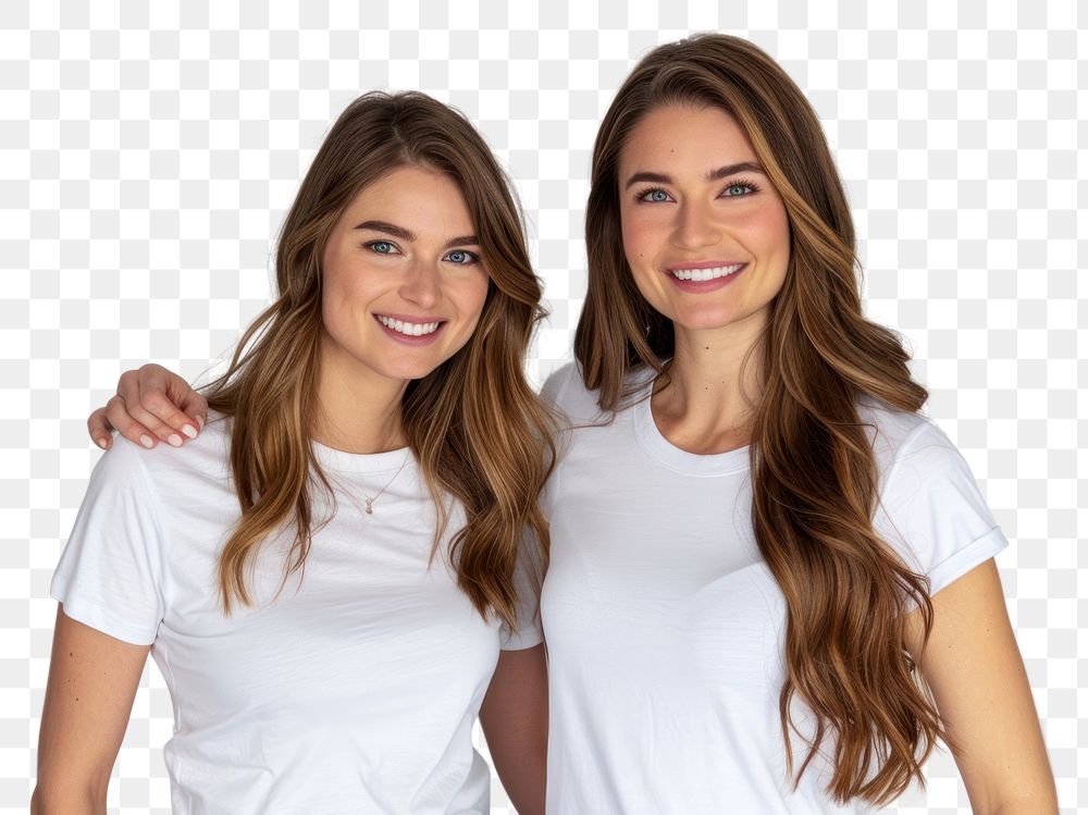 PNG Two women posing for a t-shirt merch drop photoshoot blouse smile adult.