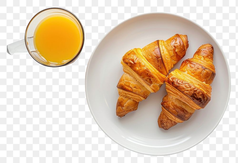 PNG Breakfast with croissants coffee juice plate