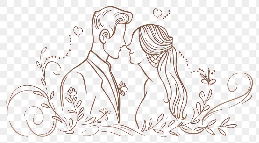 PNG Bride and groom doodle drawing sketch line.