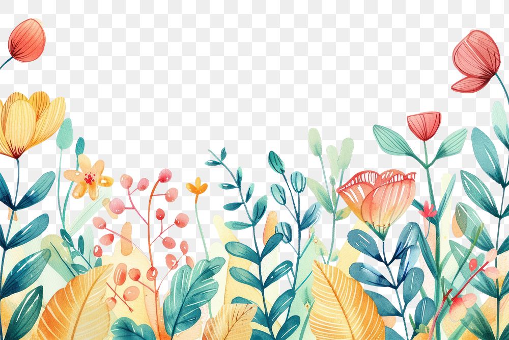 PNG Colorful cute hand drawn pattern flower plant.