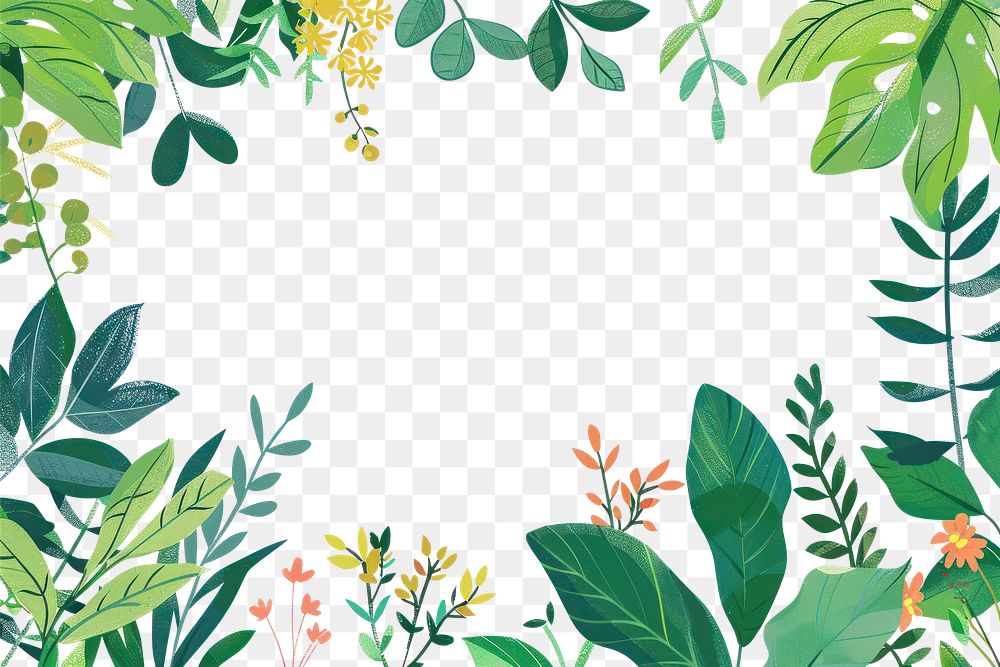 PNG Greeneryborder doodle colorful cute hand drawn outdoors pattern nature.