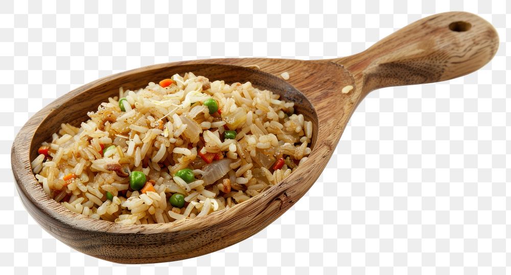 PNG Fried rice spoon food white background.