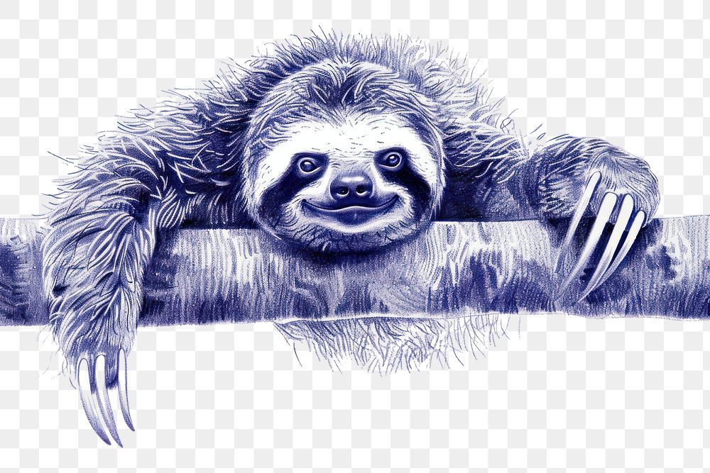 PNG Vintage drawing sloth wildlife animal mammal.