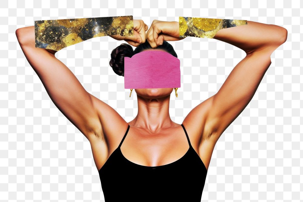PNG  Symbolic mixed collage graphic element representing of drag do power pose pose accessories accessory headband.
