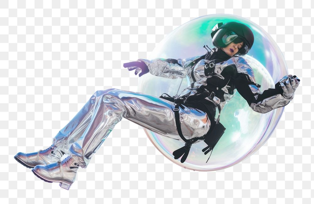 PNG  A cyberpunk astronaut floating in metalic bubble recreation adventure skydiving