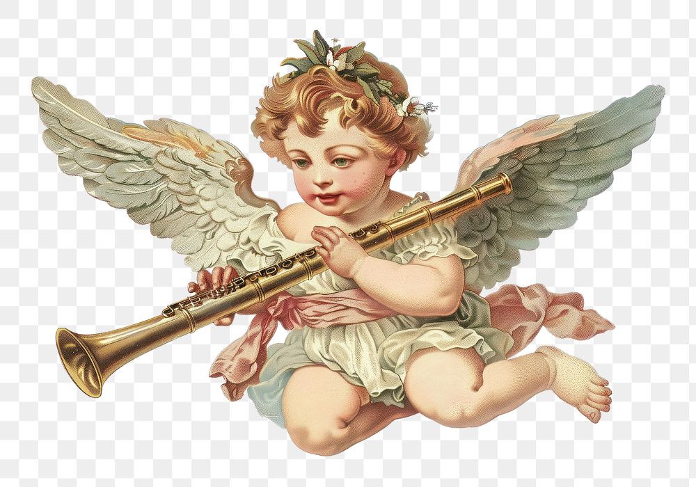 PNG Characters Vector illustration of vintage cherub with a pan-flute archangel person human.