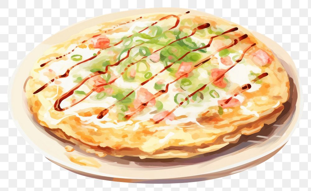 PNG Okonomiyaki japanese food pancake bread plate.