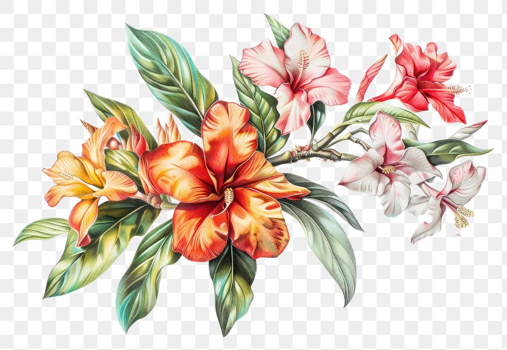 PNG Tropical flowers graphics blossom pattern.
