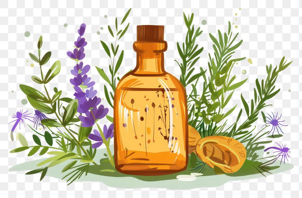 PNG Aromatherapy bottle lavender plant.