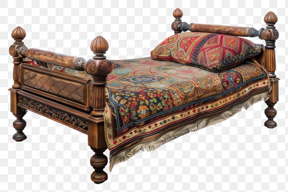 PNG Ottoman painting of bed furniture white background architecture.