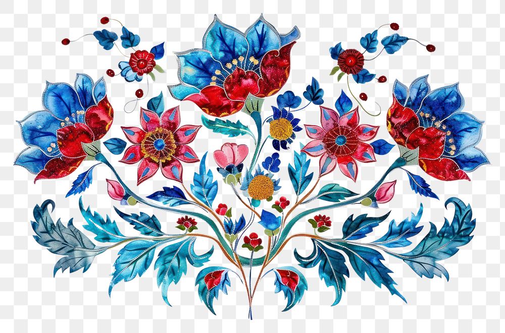 PNG Ottoman painting of flower pattern art white background.