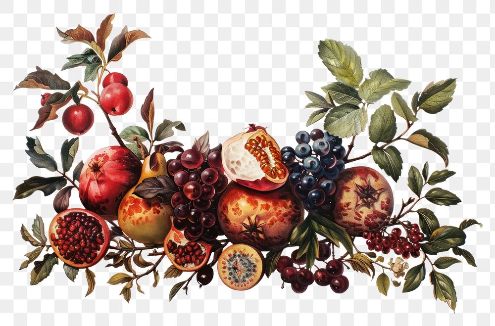 PNG Ottoman painting of fruit pomegranate plant food.
