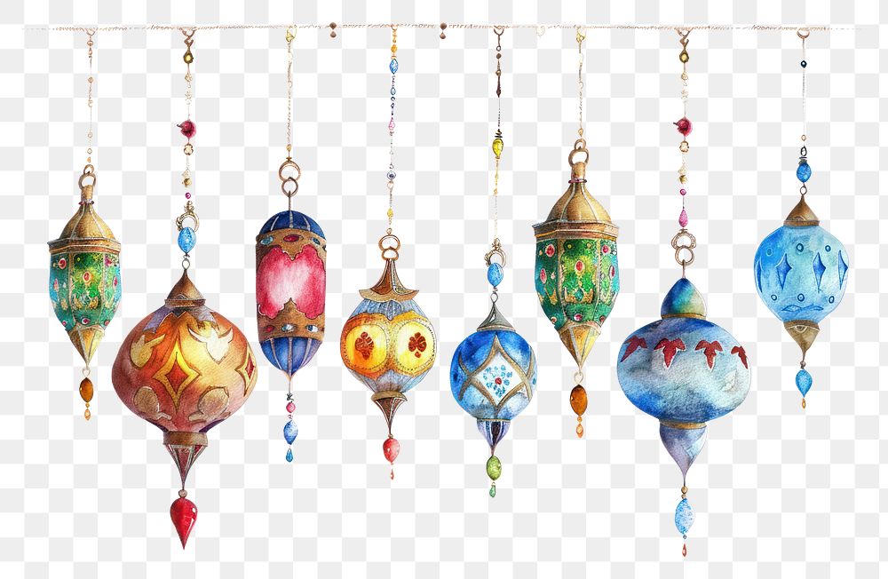 PNG Ottoman painting of hanged lanterns earring art white background