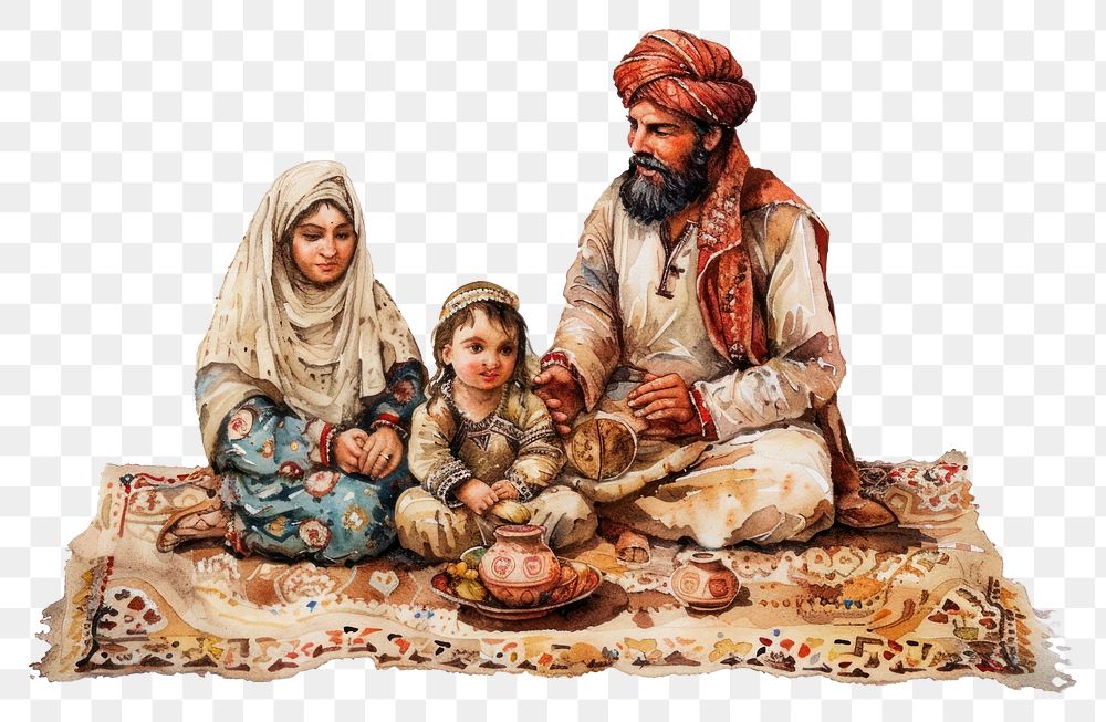 PNG Ottoman painting of muslim family adult art cross-legged.