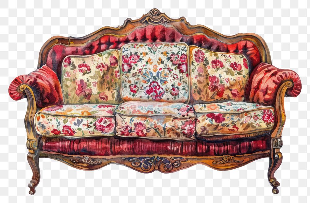 PNG Ottoman painting of sofa furniture white background architecture.