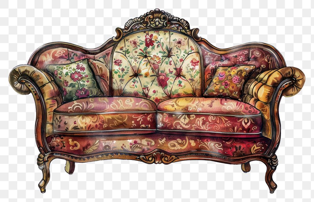 PNG Ottoman painting of sofa furniture chair white background.