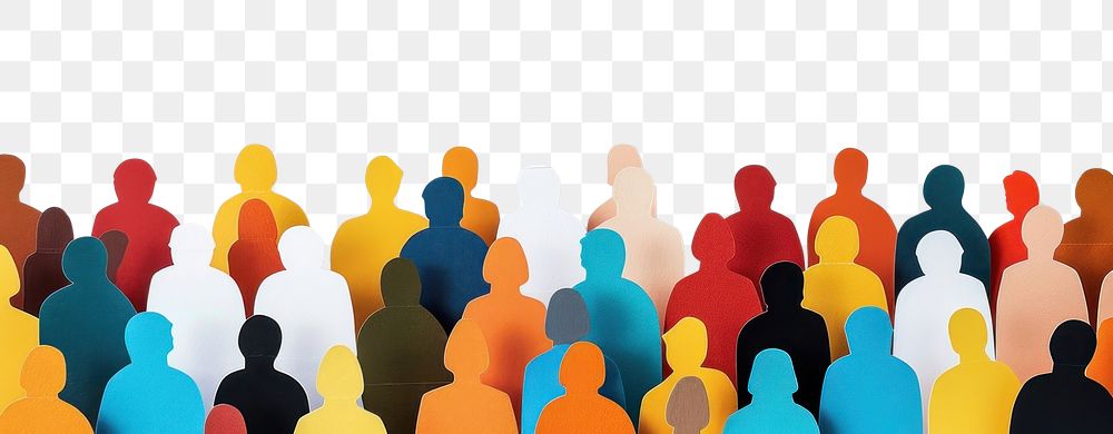 PNG Colorful crowd people paper art backgrounds togetherness architecture.