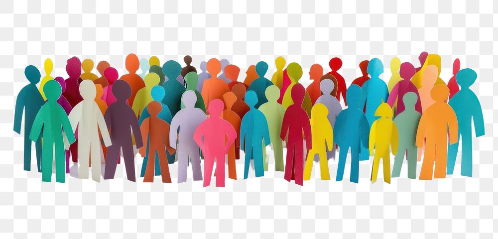 PNG Colorful crowd people paper art white background representation togetherness.