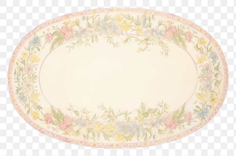 PNG Garden floral pastel oval ripped paper porcelain platter plate.