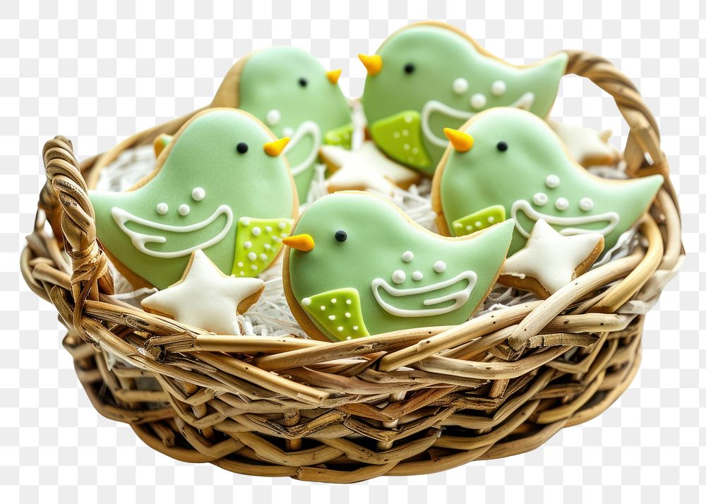 PNG A basket with bird cookies and star cookies for children dessert food representation
