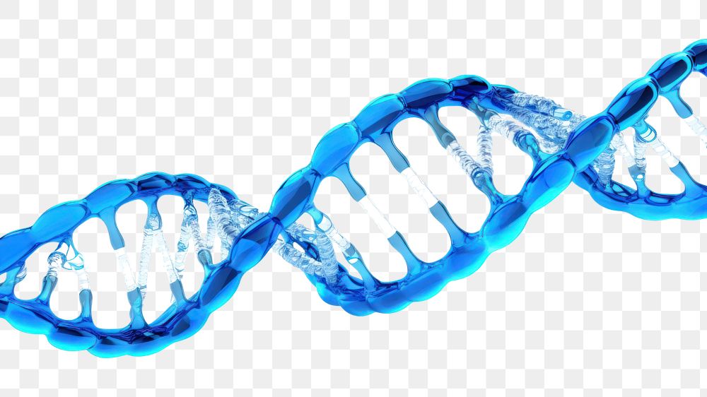 Blue DNA structure white background science biology.