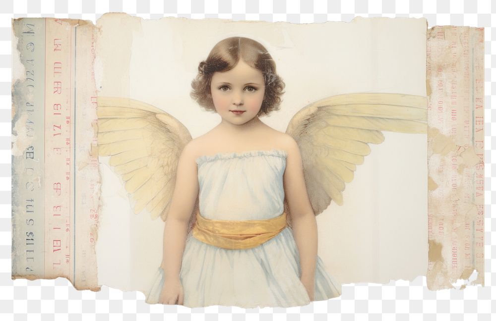 PNG Adhesive tape is stuck on a angel ephemera collage white background representation creativity