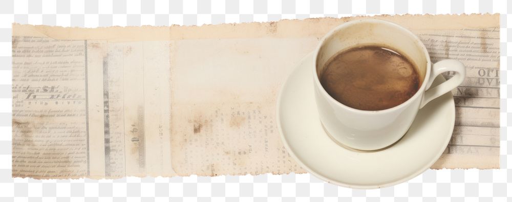 PNG Adhesive tape is stuck on a coffee ephemera collage saucer paper drink.
