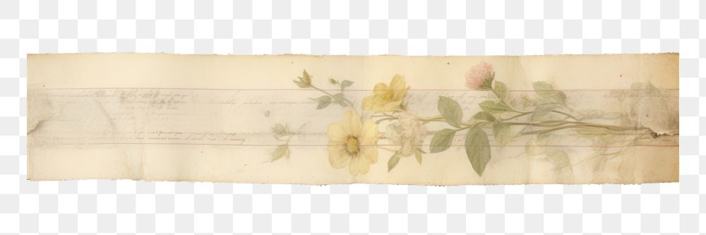 PNG Adhesive tape is stuck on a floral ephemera collage paper old white background.