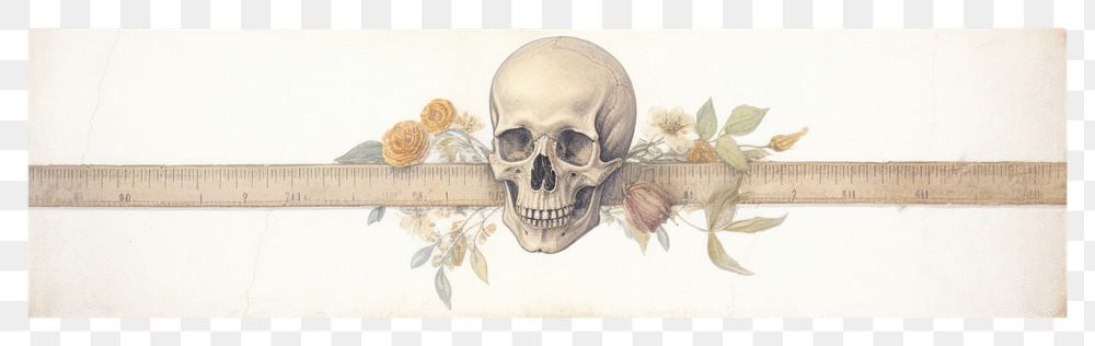 PNG Adhesive tape is stuck on a skull ephemera collage painting art white background.