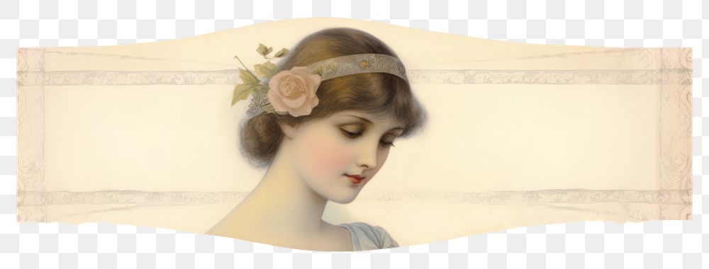 PNG Adhesive tape is stuck on art nouveau ephemera collage portrait painting white background.