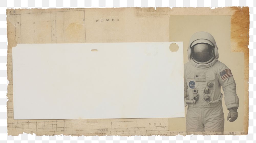 PNG Adhesive tape is stuck on astronaut ephemera collage paper white background rectangle.
