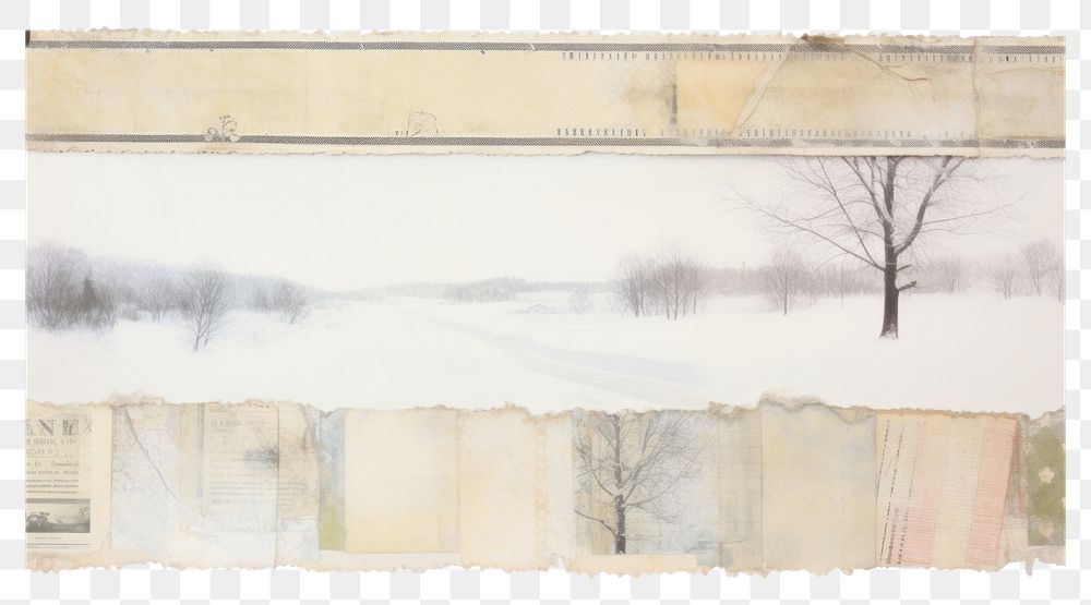 PNG Adhesive tape is stuck on winter ephemera collage nature white paper.