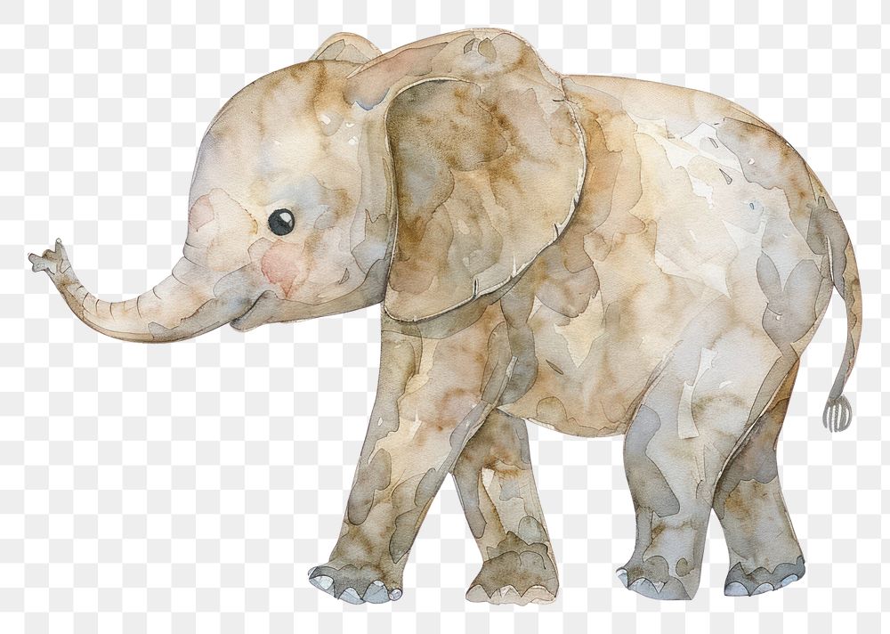 PNG Cute watercolor illustration of a baby elephant wildlife animal mammal.